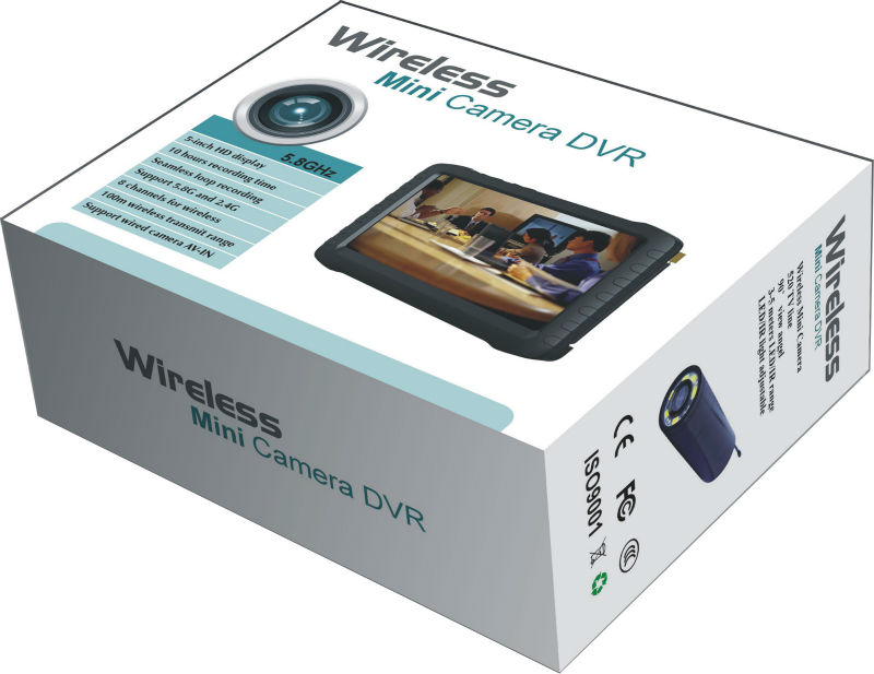 50deg Wireless Mini Camera + 5.8GHz Wireless 5inch HD DVR Protable Monitor Receiver